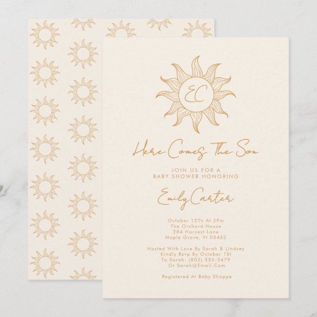 Invitation Voici Le Baby shower Son Garçon Sunshine (Devant / Derrière)