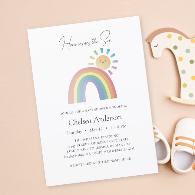 Invitation Voici Le Baby shower Son Rainbow Sunshine (Créateur téléchargé)