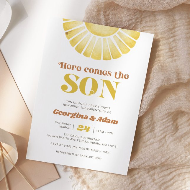 Invitation Voici Le Baby shower Son Sunshine Boho (Créateur téléchargé)