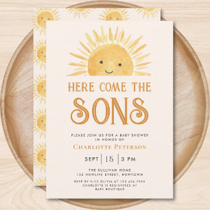 Invitation Voici Le Baby shower Sons Twins Sunshine