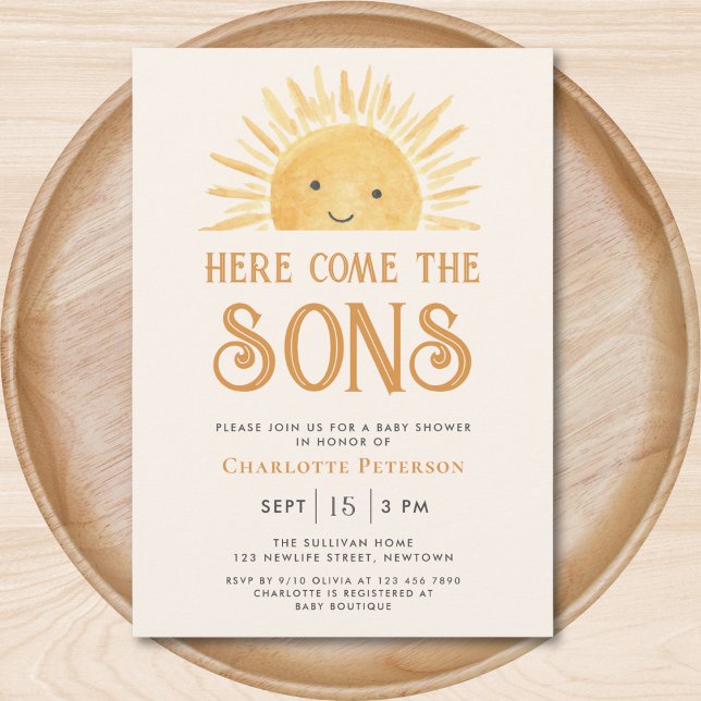 Invitation Voici Le Baby shower Sons Twins Sunshine (Créateur téléchargé)