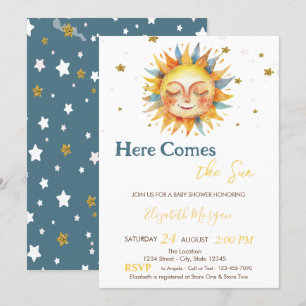 Invitation Voici Le Baby shower Sun Gold Parties scintillant 