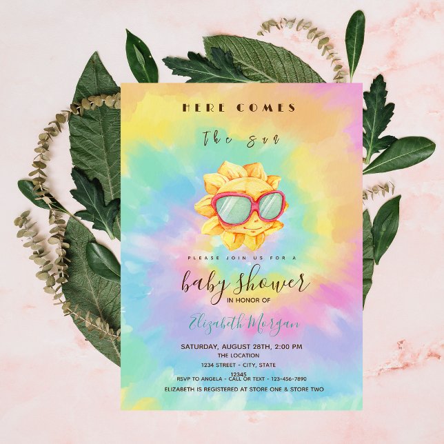 Invitation Voici Le Baby shower Sun Tie Dye (Créateur téléchargé)