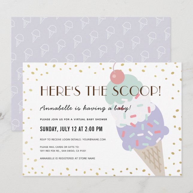 Invitation Voici le Baby shower virtuel Scoop Ice Cream (Devant / Derrière)