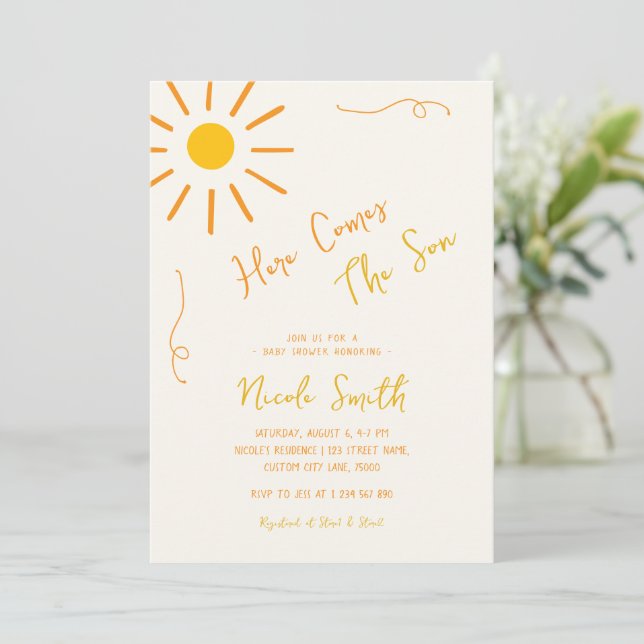 Invitation Voici le Baby shower Whimsical du fils (Debout devant)