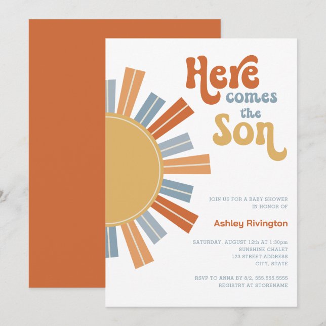 Invitation Voici le Fils Baby Boy Shower (Devant / Derrière)