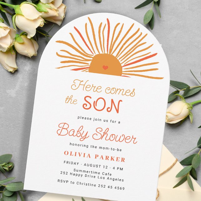 Invitation Voici le fils baby shower de garçon en arc de sole (Créateur téléchargé)