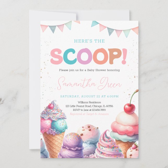 Invitation Voici le Scoop C'est un Baby shower de fille (Devant)