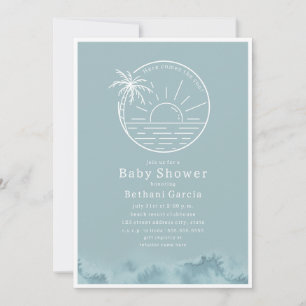 Invitation Voici Le Son Beach Surf Baby shower Bleu