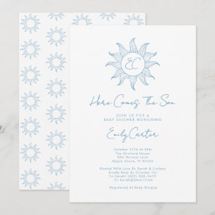 Invitation Voici Le Son Garçon Baby shower Sunshine Bleu