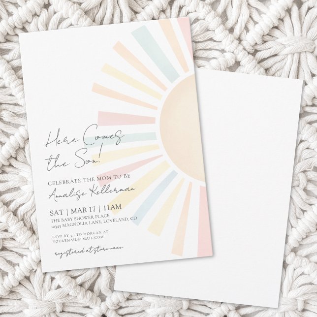 Invitation Voici Le Son Simple Baby shower Soleil (Here Comes The Son Simple Sun Baby Shower Invitation)