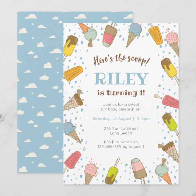 Invitation Voici l'invitation d'anniversaire de la crème glac (Devant / Derrière)
