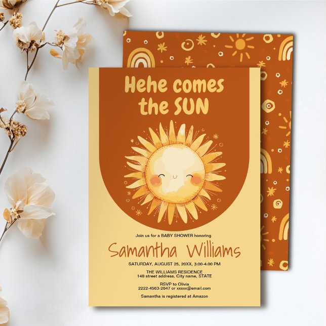 Invitation Voici l'invitation du baby shower Sun (Here comes the Sun watercolor cute baby shower invitation )