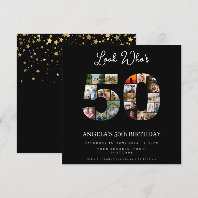 Invitation voici qui a 50 ans joyeux 50e anniversaire Collage (Devant / Derrière)
