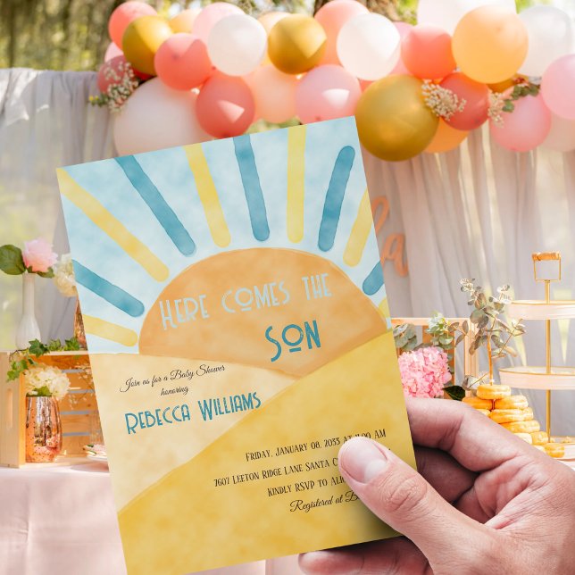 Invitation Voici Son Sunshine Blue Ray Boy Baby shower (Créateur téléchargé)