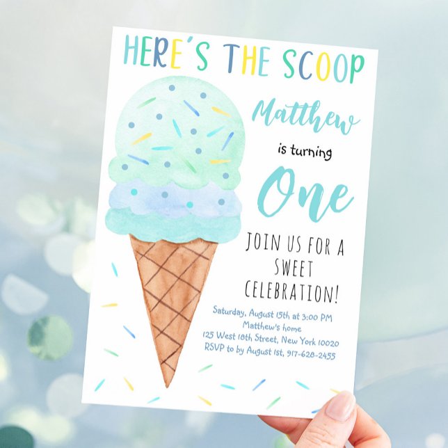 Invitation Voici The Scoop Blue Boy Ice Cream Birthday (Créateur téléchargé)