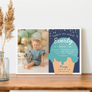 Invitation Voici The Scoop Ice Cream Cone Kid Birthday Photo