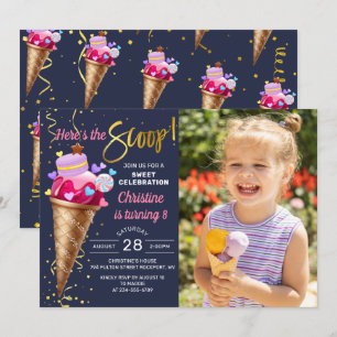 Invitation Voici The Scoop Ice Cream Party Navy Blue Photo