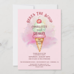 Invitation Voici The Scoop Twins 2nd Birthday Party Pink
