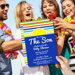 Invitation Voici venir le Fils Baby Shower Bleu