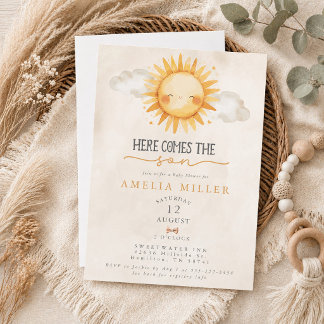 Invitation Voici venir le fils, Baby Shower Boho Boy