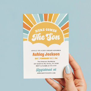 Invitation Voici venir le fils Baby Shower ensoleillé