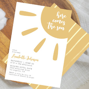 Invitation Voici venir le fils Boho Minimal Fête de bébé