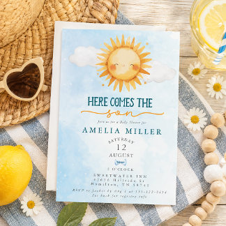 Invitation Voici venir le Fils Ciel Bleu Garçon Baby Shower