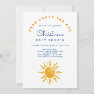 Invitation Voici venir le fils Fête de bébé garçon Sunshine