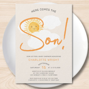 Invitation Voici venir le fils Garçon Baby Shower