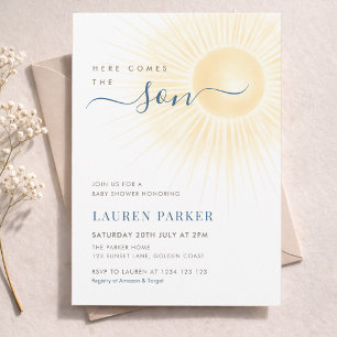 Invitation Voici venir le fils Garçon Baby Shower