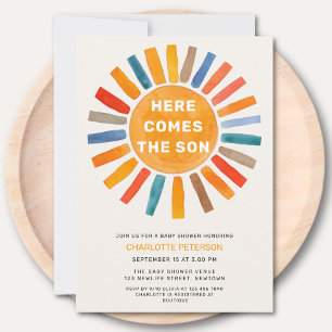 Invitation Voici venir le fils Garçon Baby Shower