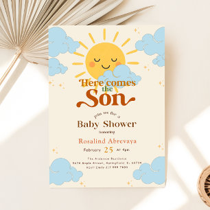 Invitation Voici venir le fils Mignon Baby Shower Rétro