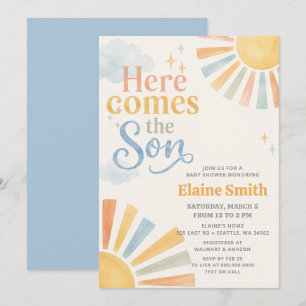 Invitation Voici venir le fils rétro garçon Baby Shower