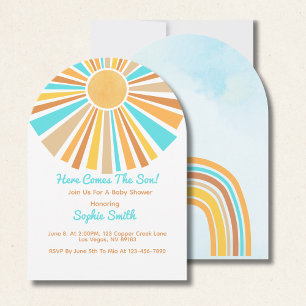 Invitation Voici venir le fils, Retro Sunshine Orange Bleu