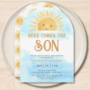 Invitation Voici venir le fils Sunshine Sky Baby Shower 