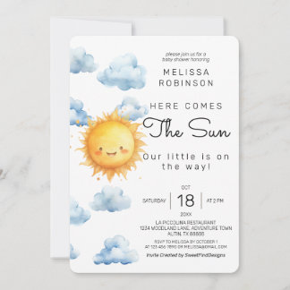 Invitation Voici vient le soleil Aquarelle Bébé Garçon Douche