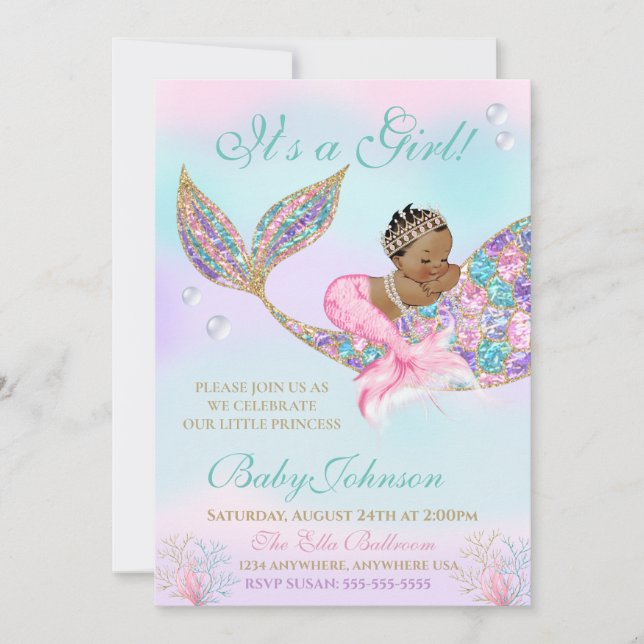 Invitation Voie de Parties scintillant du Baby shower de sirè (Devant)