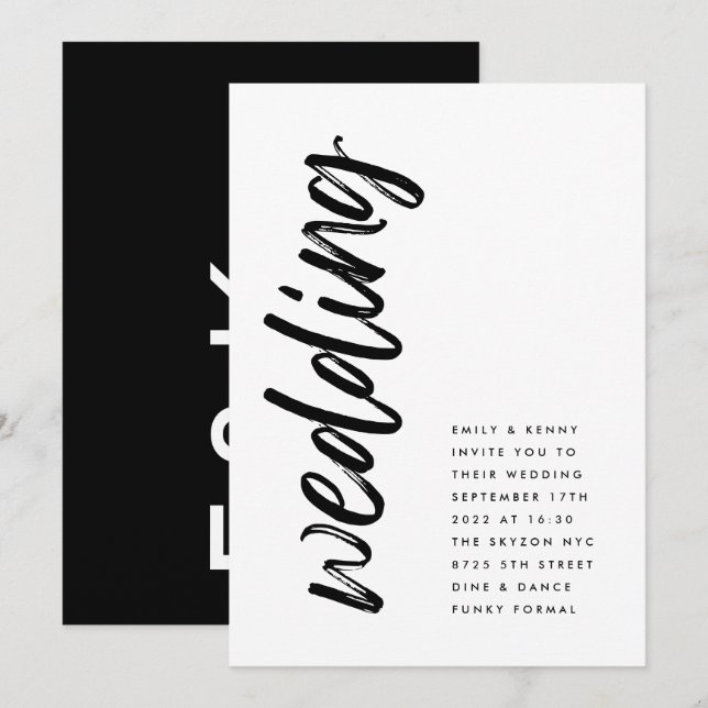 Invitation Voies latérales Noir Moderne Simple Mariage (Devant / Derrière)