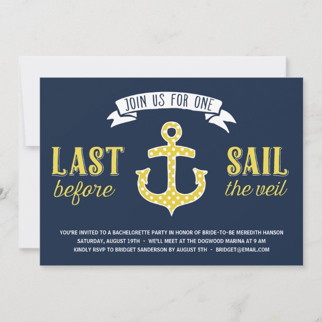 Invitation Voile dernière | Bachelorette Nautique (Devant)