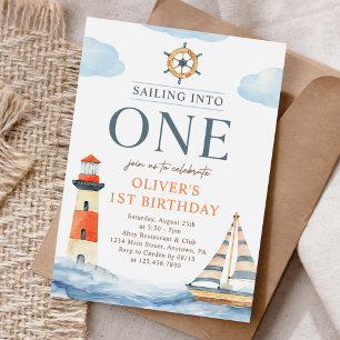 Invitation Voile en un bleu nautique 1er anniversaire