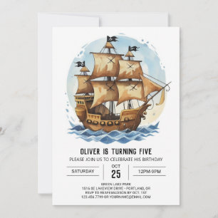 Invitation Voiles Vagues Nautiques Pirate Anniversaire