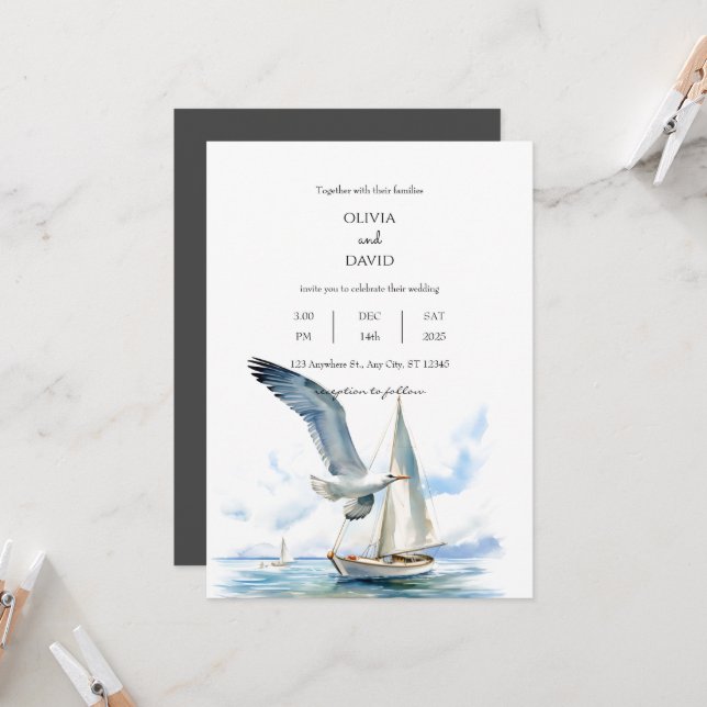 Invitation Voilier Croisière Avec Mariage Océan Seagull (Devant/Arrière en situation)