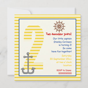 Invitation Voilier jaune nautique, 2e anniversaire blanc