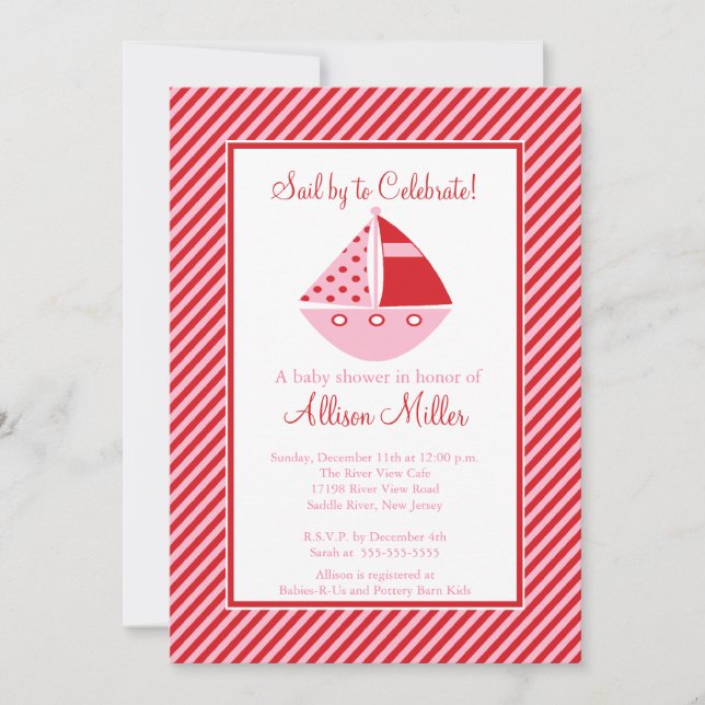 Invitation Voilier pour célébrer le Baby shower de voilier (Devant)