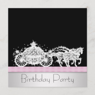 Invitation Voiture à cheval Rose Noir Princesse Fête d'annive