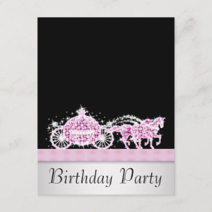 Invitation Voiture à cheval Rose Noir Princesse Fête d'annive