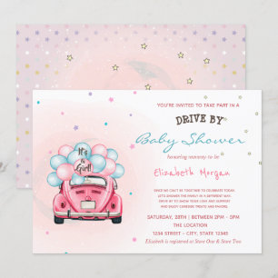Invitation Voiture Balloons Étoiles Conduire Par Baby shower