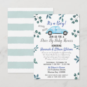 Invitation Voiture Bleue & Parade Verdure Par Baby shower