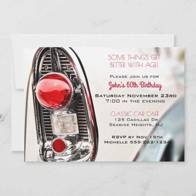 Invitation Voiture Classique Mid Century Tail Light (Devant)
